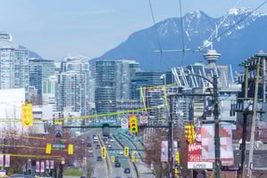 Blue colored Vancouver skyline