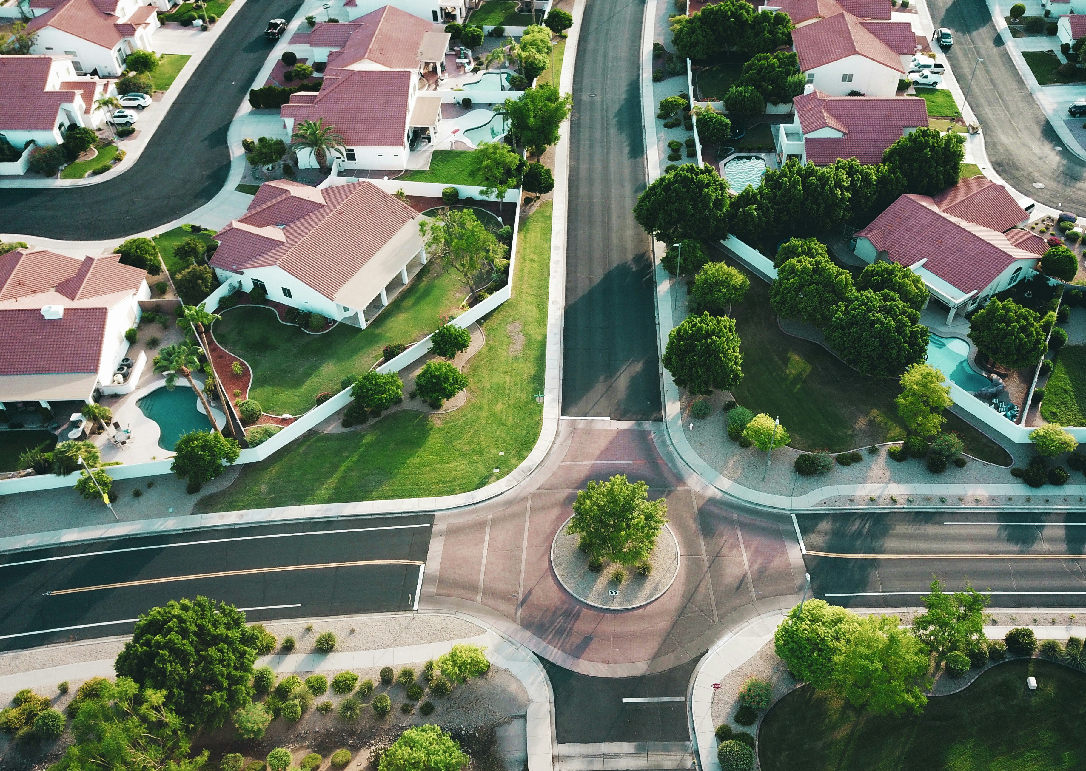 roundabout in the calm suburban area