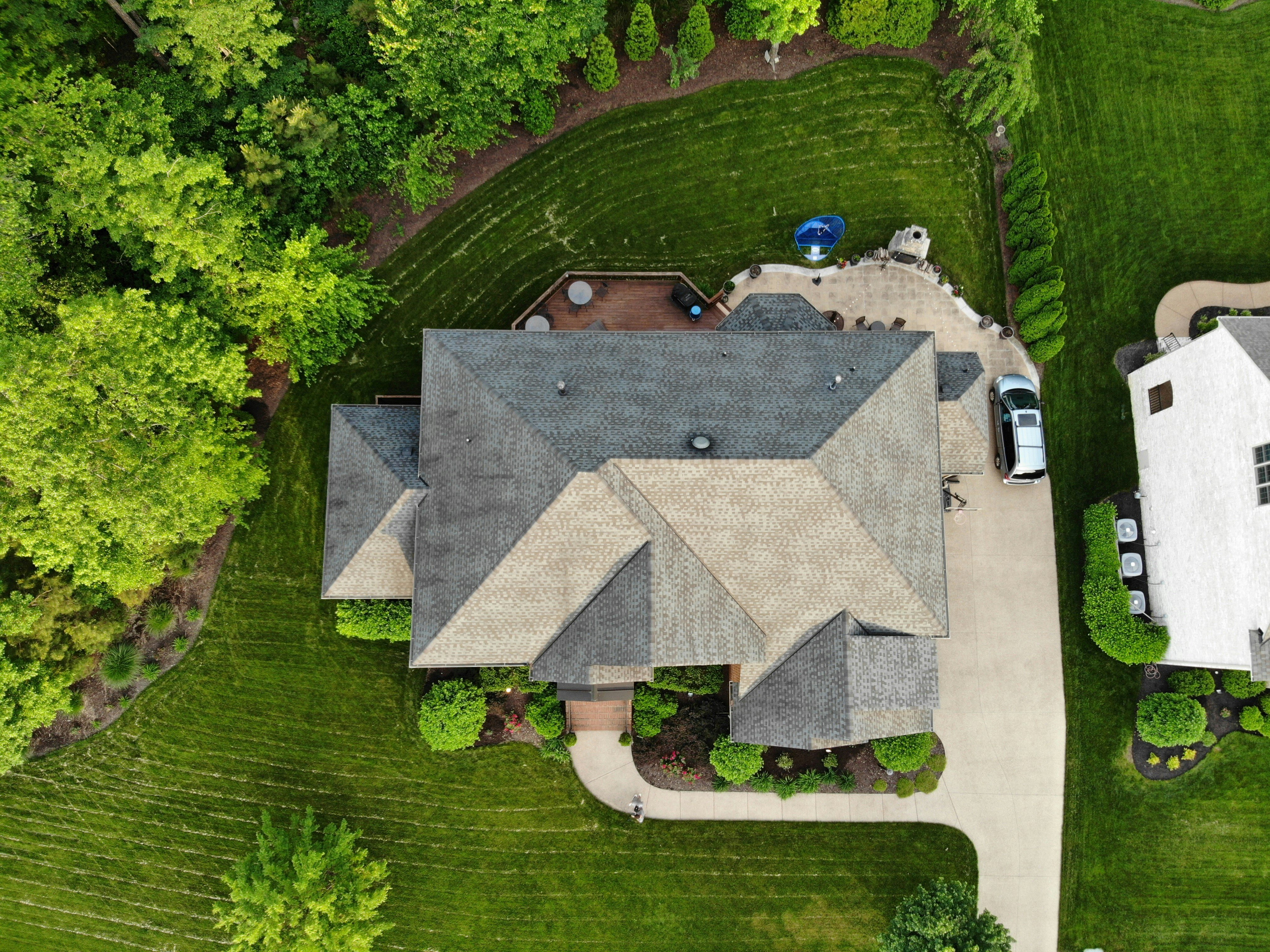 house from uptop, you can see gamble roof